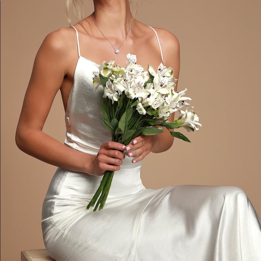 Aisle white satin cowl neck maxi dress